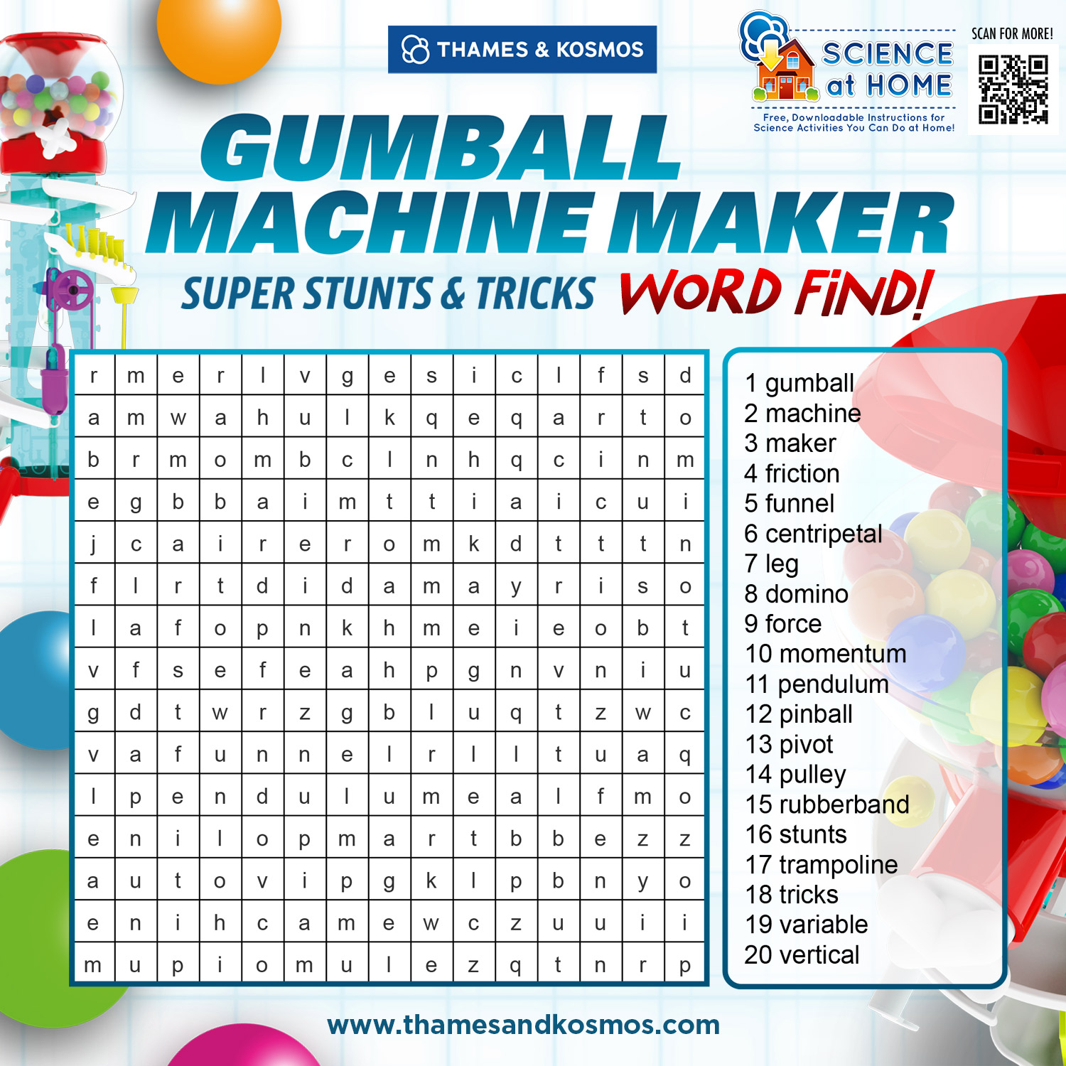 Gumball Machine Maker Word Find Activity Thames Kosmos